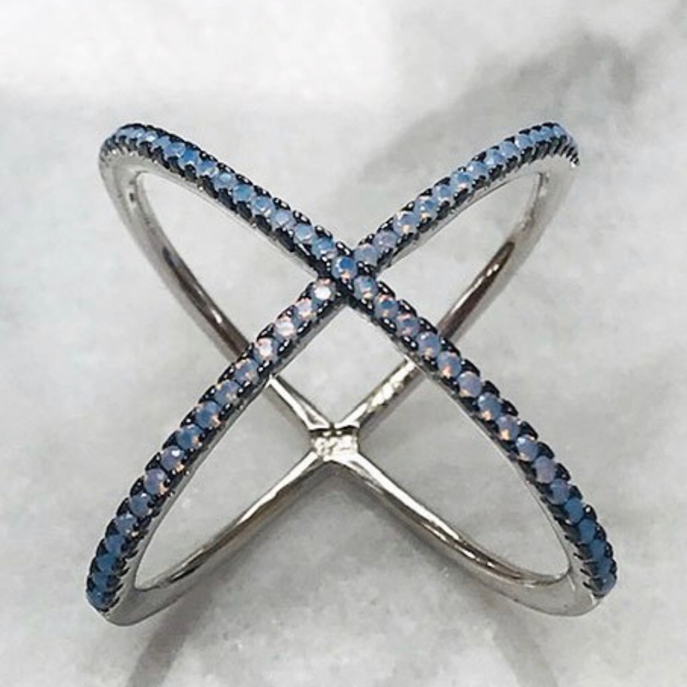 Blue Opal “X” Ring Sterling Silver, NWT